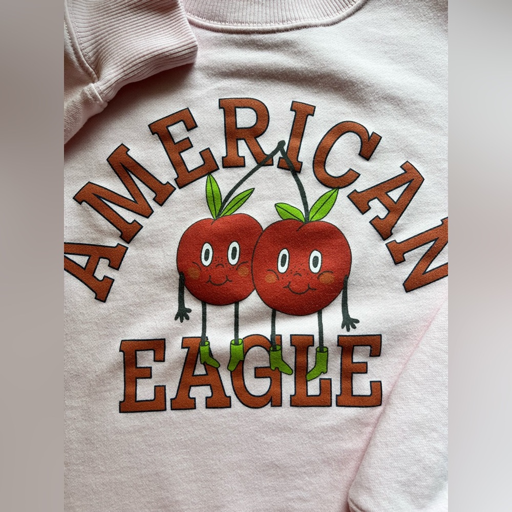 AE Oversized Crew Neck Pink Cherry Sweatshirt XS